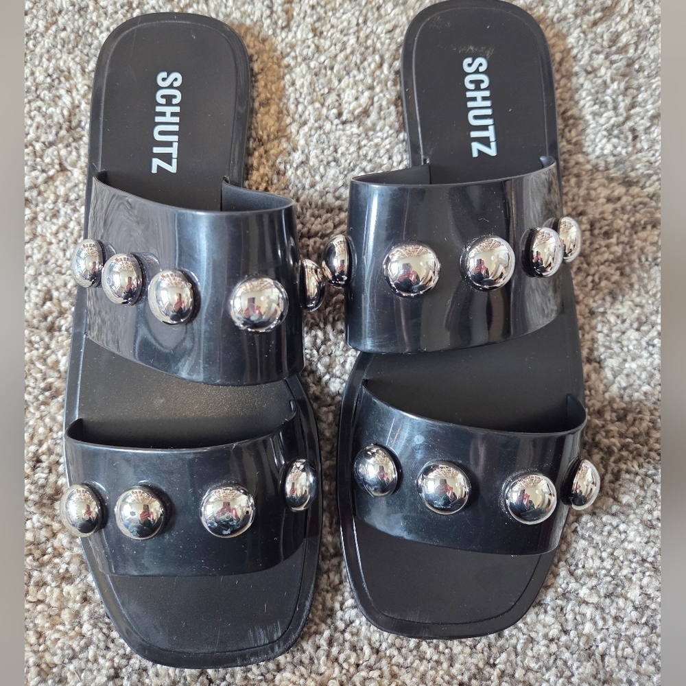 SCHUTZ Lizzie Studded Black Jelly Sandals 9 - Picture 12 of 13
